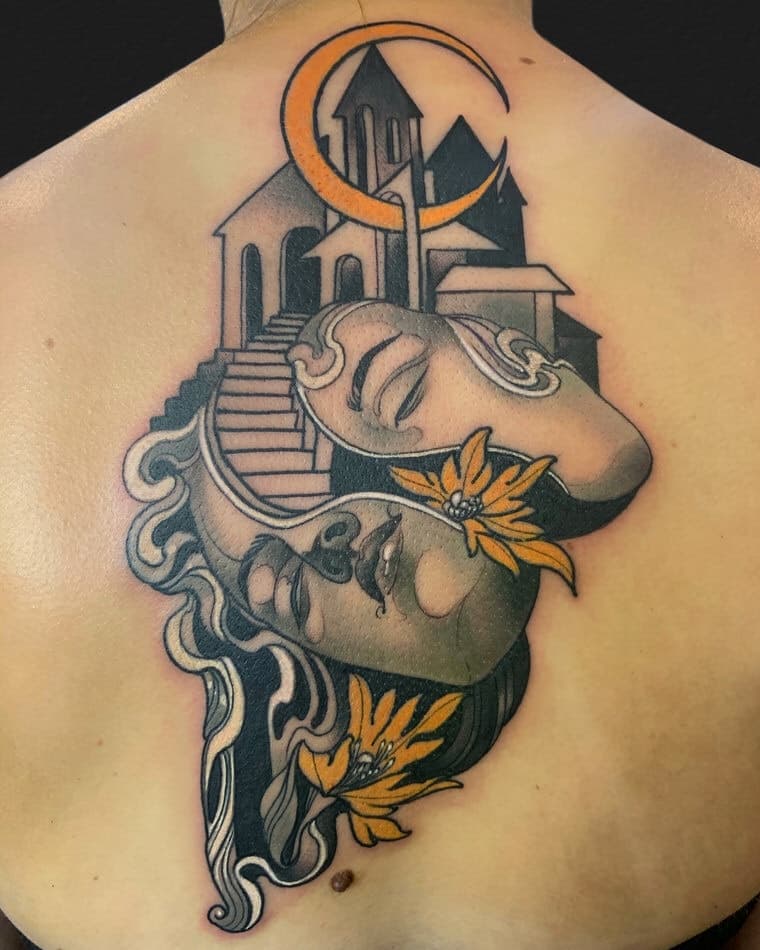 STAIRS AND FACE SURREALISM ART TATTOO